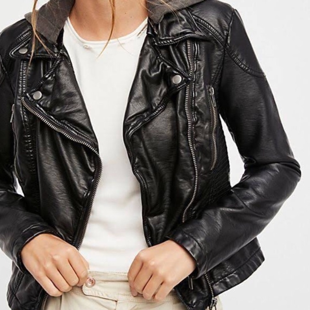 Free people black leather jacket